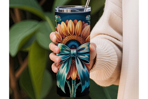 Navy Sunflower Floral 20oz Tumbler Wrap Sublimation DesignSVG 