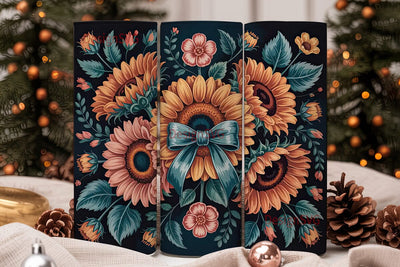 Navy Sunflower Floral 20oz Tumbler Wrap Sublimation DesignSVG 