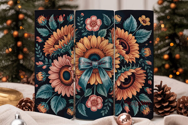 Navy Sunflower Floral 20oz Tumbler Wrap Sublimation DesignSVG 