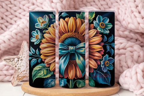 Navy Sunflower Floral 20oz Tumbler Wrap Sublimation DesignSVG 