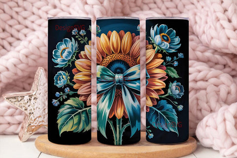 Navy Sunflower Floral 20oz Tumbler Wrap Sublimation DesignSVG 