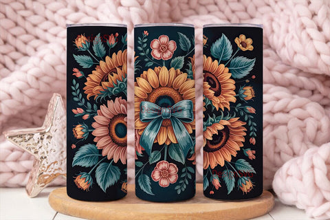 Navy Sunflower Floral 20oz Tumbler Wrap Sublimation DesignSVG 