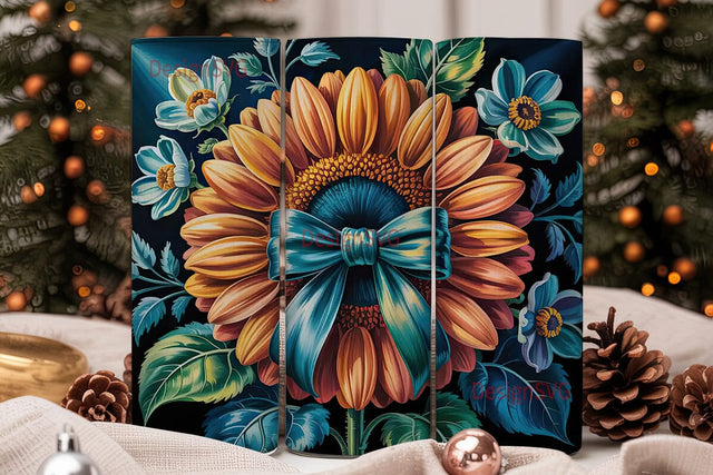 Navy Sunflower Floral 20oz Tumbler Wrap Sublimation DesignSVG 