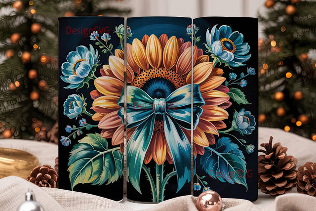 Navy Sunflower Floral 20oz Tumbler Wrap Sublimation DesignSVG 