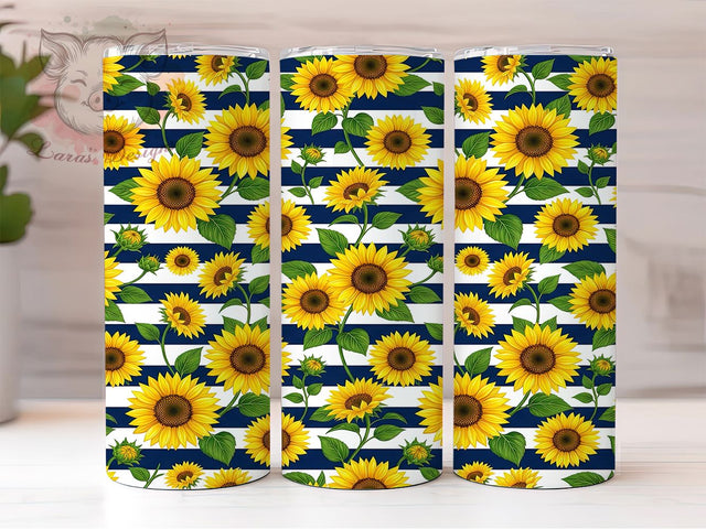 Navy Sunflower Pattern 20oz Tumbler, Navy Sunflower, Sunflower Pattern, Navy Pattern, Sunflower Tumbler, Navy Tumbler, Sunflower PNG, 20oz Tumbler Wrap Sublimation Lara' s Designs 