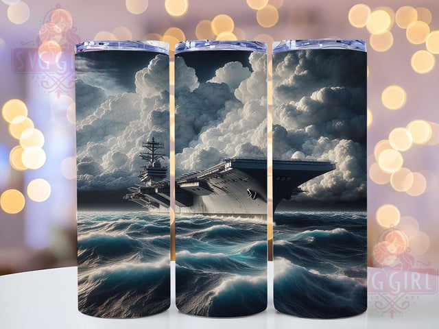 Navy Veteran Military Ship Tumbler, Military Ship Design, Naval Officer Present, Maritime Tumbler Art, Navy Pride Cup, Military Service Gift, Aircraft Carrier Art Sublimation SvggirlplusArt 