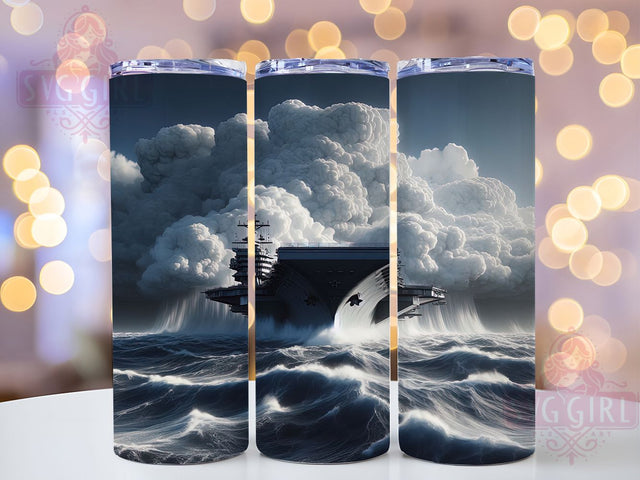 Navy Veteran Military Ship Tumbler, Military Ship Design, Naval Officer Present, Maritime Tumbler Art, Navy Pride Cup, Military Service Gift, Aircraft Carrier Art Sublimation SvggirlplusArt 