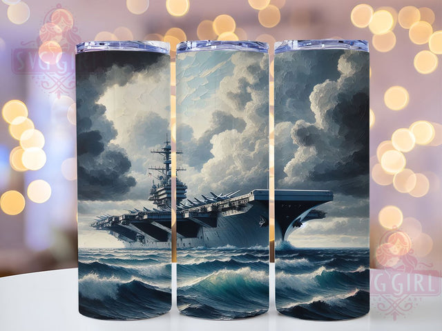 Navy Veteran Military Ship Tumbler, Military Ship Design, Naval Officer Present, Maritime Tumbler Art, Navy Pride Cup, Military Service Gift, Aircraft Carrier Art Sublimation SvggirlplusArt 