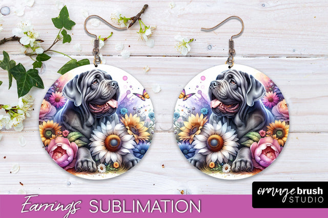 Neapolitan Mastiff Earrings - Dog Mom Floral Round Earring Sublimation Sublimation OrangeBrushStudio 