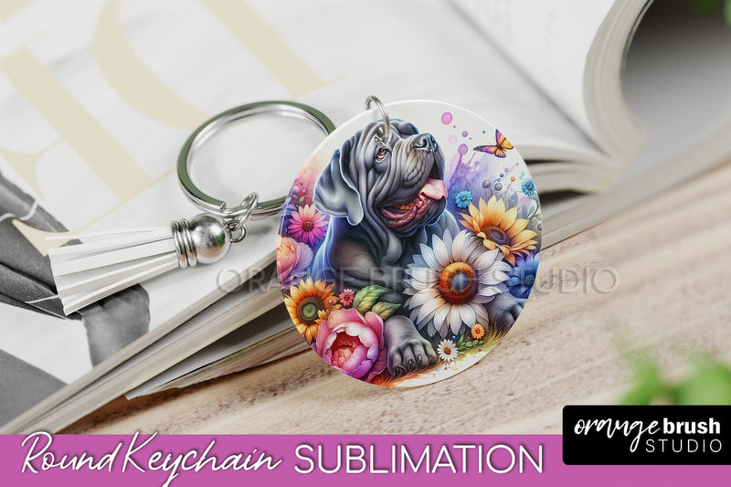 Neapolitan Mastiff Keychain - Dog mom Floral Keychain Sublimation Design Sublimation OrangeBrushStudio 
