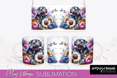 Neapolitan Mastiff Mug Wrap - Dog Mom Floral Coffee Mug PNG Sublimation Sublimation OrangeBrushStudio 