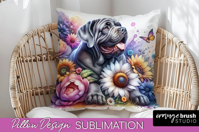 Neapolitan Mastiff Pillow Cover - Dog Mom Floral Pillow Sublimation Sublimation OrangeBrushStudio 
