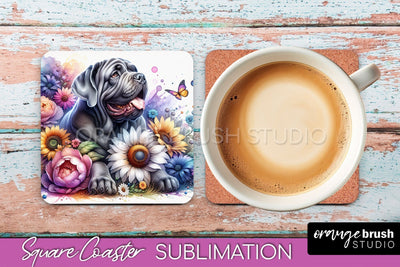 Neapolitan Mastiff Square Coaster - Dog Mom Floral Coaster Sublimation Sublimation OrangeBrushStudio 