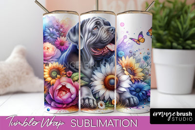 Neapolitan Mastiff Tumbler Wrap - Dog Mom Floral Tumbler Sublimation Sublimation OrangeBrushStudio 