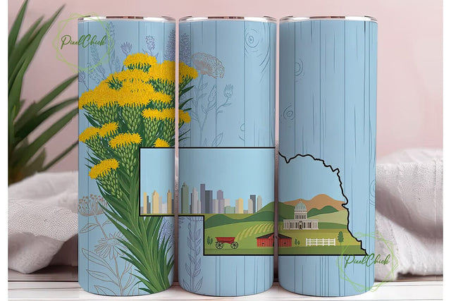 Nebraska Goldenrod 20oz Tumbler Wrap Sublimation PixelChick 