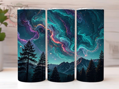 Nebula Mountain Forest 20oz Tumbler, Nebula Forest, Mountain Style, Cosmic Theme, Sublimation Wrap, 20oz Tumbler, Mystical Aesthetic, Scenic Design Sublimation Lara' s Designs 