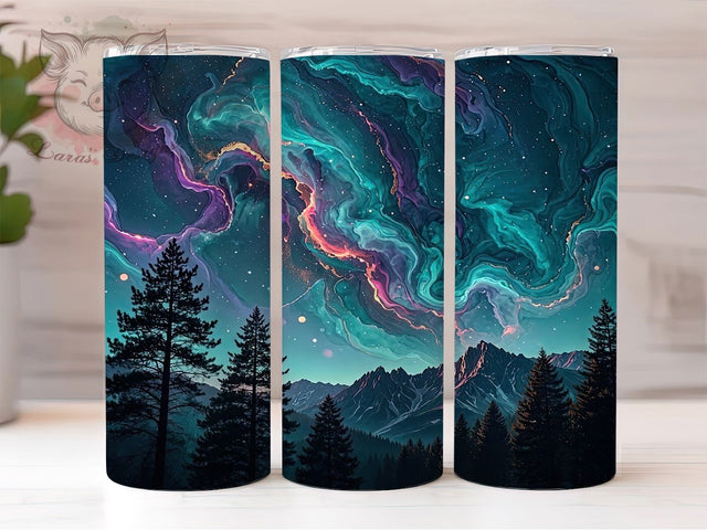 Nebula Mountain Forest 20oz Tumbler, Nebula Forest, Mountain Style, Cosmic Theme, Sublimation Wrap, 20oz Tumbler, Mystical Aesthetic, Scenic Design Sublimation Lara' s Designs 