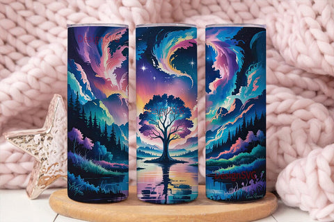 Nebula Tree Reflection 20oz Tumbler Wrap Sublimation DesignSVG 