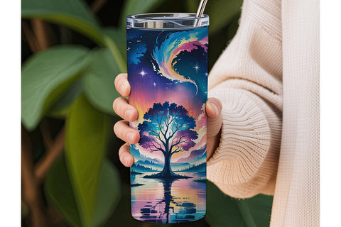 Nebula Tree Reflection 20oz Tumbler Wrap Sublimation DesignSVG 