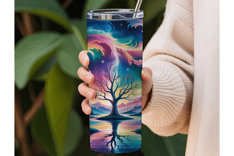 Nebula Tree Reflection 20oz Tumbler Wrap Sublimation DesignSVG 