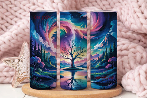 Nebula Tree Reflection 20oz Tumbler Wrap Sublimation DesignSVG 