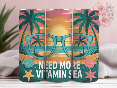 Need More Vitamin Sea 20oz Tumbler, Need More Vitamin Sea Quote, Beach Coastal Vibes, Ocean Lifestyle Illustration, Vibrant Retro Style, Sublimation Tumbler Wrap, 20oz Tumbler Sublimation Li Zamperini 
