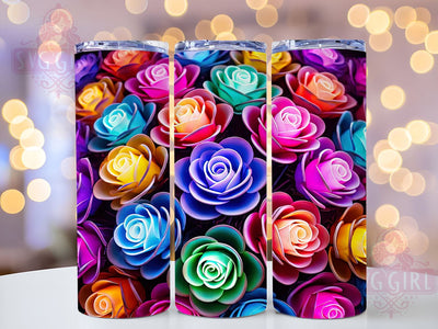 Neon 3D Glowing Roses 20oz Tumbler, 3D Floral Wrap, Glowing Tumbler, Sublimation Tumbler, 20oz Tumbler, Bright Flower Design, Unique Drinkware Sublimation SvggirlplusArt 
