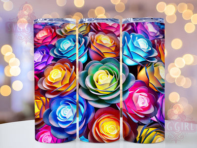 Neon 3D Glowing Roses 20oz Tumbler, 3D Floral Wrap, Glowing Tumbler, Sublimation Tumbler, 20oz Tumbler, Bright Flower Design, Unique Drinkware Sublimation SvggirlplusArt 