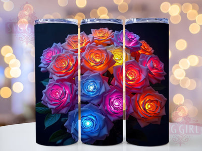Neon 3D Glowing Roses 20oz Tumbler, 3D Floral Wrap, Glowing Tumbler, Sublimation Tumbler, 20oz Tumbler, Bright Flower Design, Unique Drinkware Sublimation SvggirlplusArt 