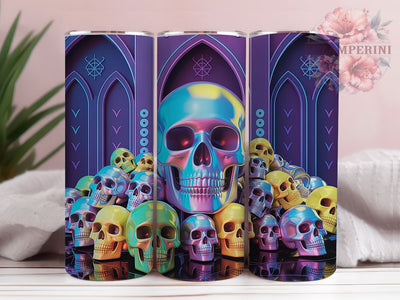 Neon 3D Gothic Skull Tumbler, Neon Glow, Gothic Theme, Bold Style, Dark Art, 20Oz Tumbler, Sublimation Wrap Sublimation Li Zamperini 