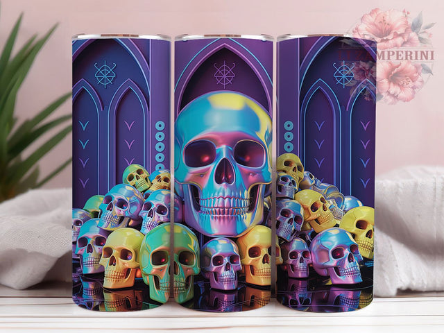 Neon 3D Gothic Skull Tumbler, Neon Glow, Gothic Theme, Bold Style, Dark Art, 20Oz Tumbler, Sublimation Wrap Sublimation Li Zamperini 