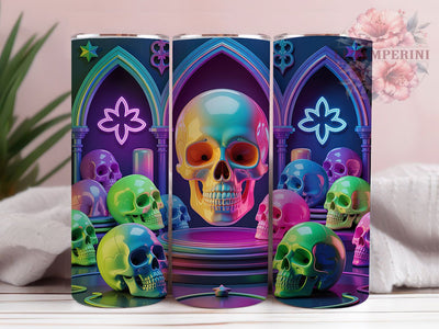 Neon 3D Gothic Skull Tumbler, Neon Glow, Gothic Theme, Bold Style, Dark Art, 20Oz Tumbler, Sublimation Wrap Sublimation Li Zamperini 