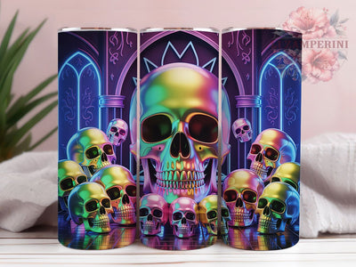 Neon 3D Gothic Skull Tumbler, Neon Glow, Gothic Theme, Bold Style, Dark Art, 20Oz Tumbler, Sublimation Wrap Sublimation Li Zamperini 