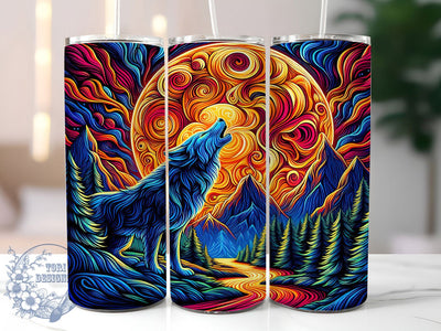 Neon 3D Yellowstone Wolf Tumbler, Yellowstone Wolf Tumbler, 3D Wildlife Wrap, Vibrant Wolf Wrap, Artistic Neon Wrap, Sublimation Design, Trendy Gift Idea Sublimation ToriDesigns 
