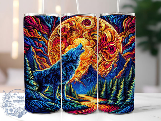Neon 3D Yellowstone Wolf Tumbler, Yellowstone Wolf Tumbler, 3D Wildlife Wrap, Vibrant Wolf Wrap, Artistic Neon Wrap, Sublimation Design, Trendy Gift Idea Sublimation ToriDesigns 