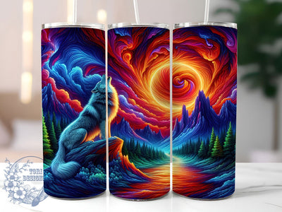 Neon 3D Yellowstone Wolf Tumbler, Yellowstone Wolf Tumbler, 3D Wildlife Wrap, Vibrant Wolf Wrap, Artistic Neon Wrap, Sublimation Design, Trendy Gift Idea Sublimation ToriDesigns 