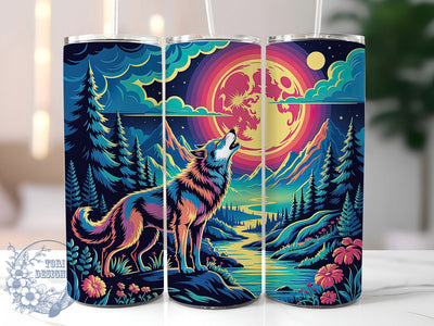 Neon 3D Yellowstone Wolf Tumbler, Yellowstone Wolf Tumbler, 3D Wildlife Wrap, Vibrant Wolf Wrap, Artistic Neon Wrap, Sublimation Design, Trendy Gift Idea Sublimation ToriDesigns 