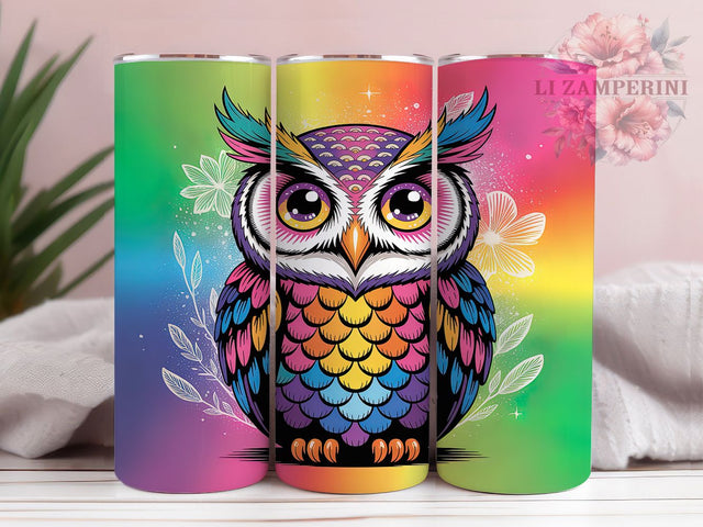Neon 80s Retro Owl Tumbler, Retro Owl Wrap, Funky Neon Sublimation Design, Colorful 80's Cup, 20Oz Skinny Tumbler Wrap, Vintage Owl Mug, Bright Retro Design Sublimation Li Zamperini 
