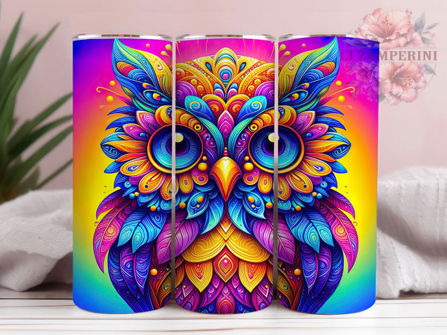 Neon 80s Retro Owl Tumbler, Retro Owl Wrap, Funky Neon Sublimation Design, Colorful 80's Cup, 20Oz Skinny Tumbler Wrap, Vintage Owl Mug, Bright Retro Design Sublimation Li Zamperini 
