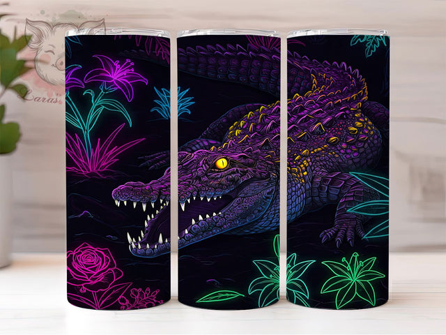 Neon Alligator Everglades 20oz Fun Tumbler, Neon Alligator Tumbler, Everglades Design, Colorful Wildlife, 20oz Wrap, Florida Decor, Animal Print, Fun Gift Sublimation Lara' s Designs 