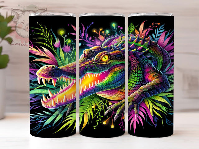 Neon Alligator Everglades 20oz Fun Tumbler, Neon Alligator Tumbler, Everglades Design, Colorful Wildlife, 20oz Wrap, Florida Decor, Animal Print, Fun Gift Sublimation Lara' s Designs 