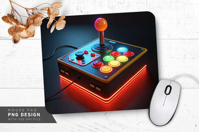 Neon Arcade Joystick with Glowing Buttons Mouse Pad PNG Design Sublimation Regulrcrative 