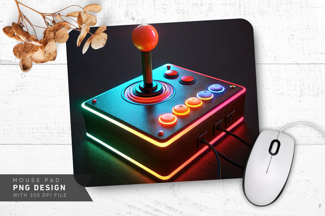 Neon Arcade Joystick with Glowing Buttons Mouse Pad PNG Design Sublimation Regulrcrative 