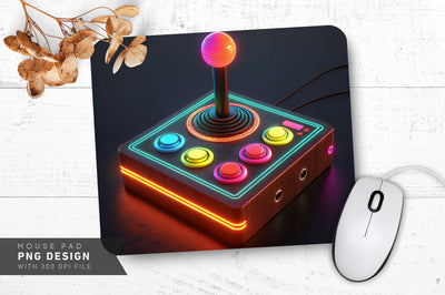Neon Arcade Joystick with Glowing Buttons Mouse Pad PNG Design Sublimation Regulrcrative 