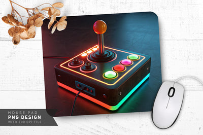 Neon Arcade Joystick with Glowing Buttons Mouse Pad PNG Design Sublimation Regulrcrative 