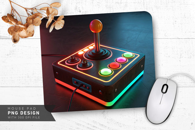 Neon Arcade Joystick with Glowing Buttons Mouse Pad PNG Design Sublimation Regulrcrative 