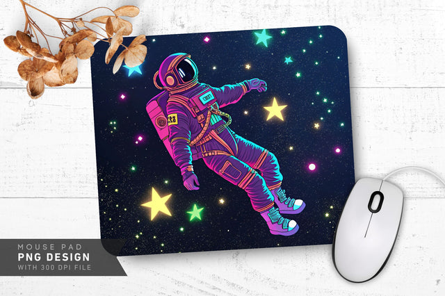 Neon Astronaut Floating in Space Mouse Pad PNG Design Sublimation Regulrcrative 