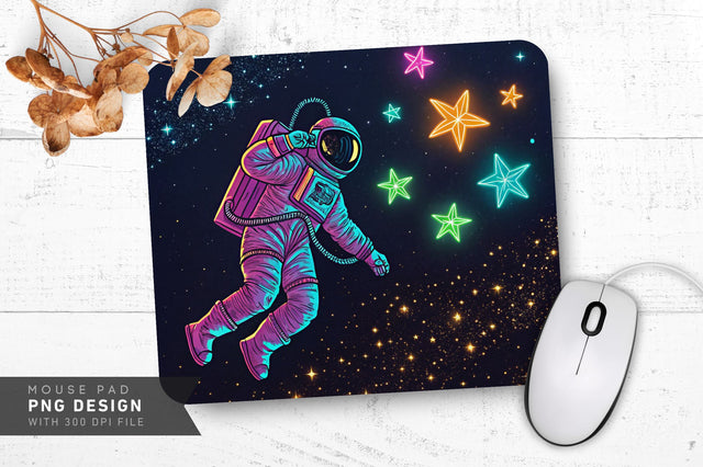 Neon Astronaut Floating in Space Mouse Pad PNG Design Sublimation Regulrcrative 