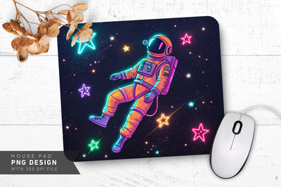 Neon Astronaut Floating in Space Mouse Pad PNG Design Sublimation Regulrcrative 