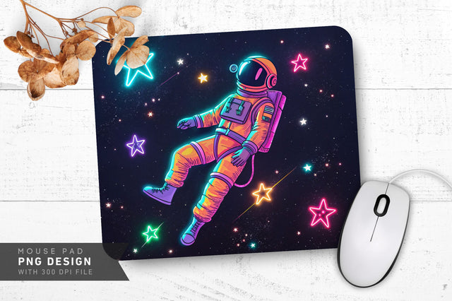 Neon Astronaut Floating in Space Mouse Pad PNG Design Sublimation Regulrcrative 